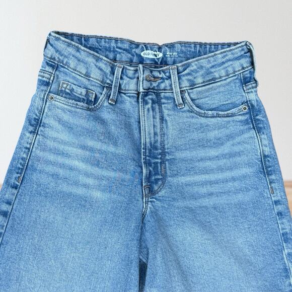 Old Navy Wide Leg Extra High Rise Raw Hem Jeans Women's size 2 Light Wash Denim - Picture 2 of 5